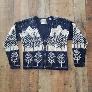 Winter Whimsy Navy and White Holiday Sweater with Gold Accents